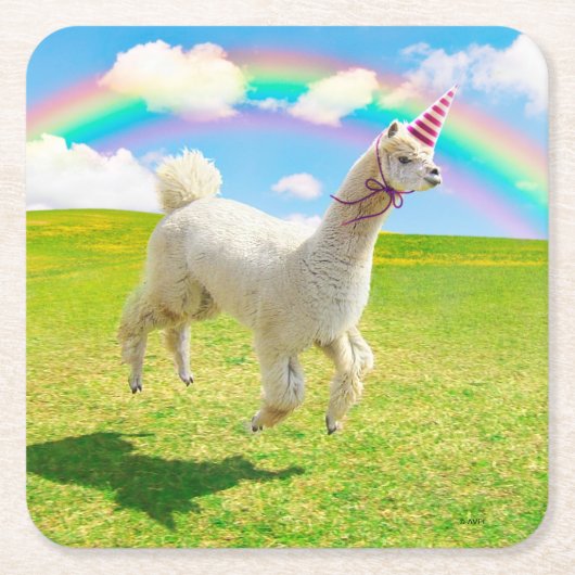 Alpaca Unicorn unter Rainbow Sky Rechteckiger Pappuntersetzer (Vorderseite)