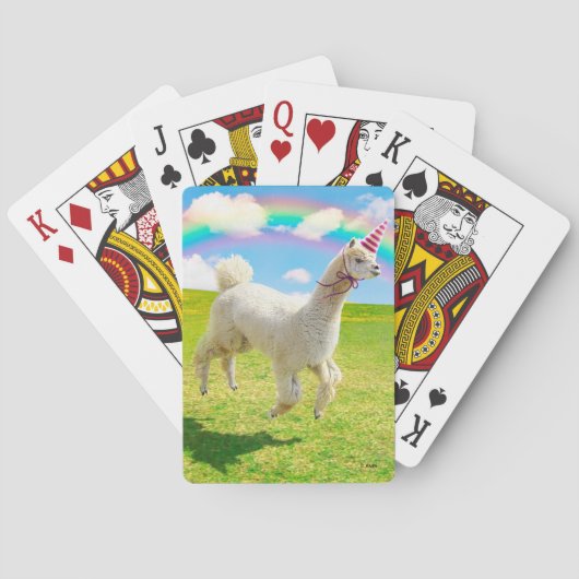 Alpaca Unicorn unter Rainbow Sky Spielkarten (Rückseite)