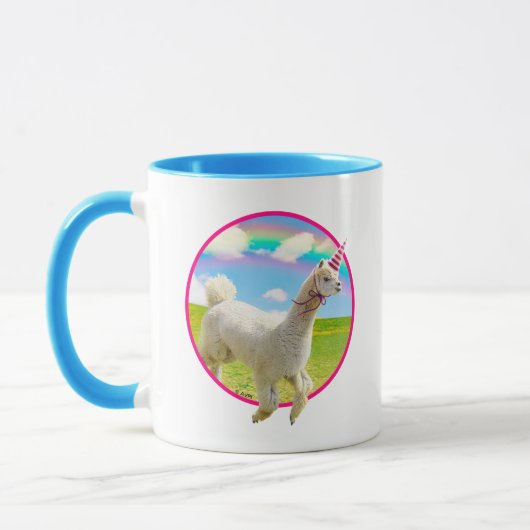 Alpaca Unicorn unter Rainbow Sky Tasse (Links)
