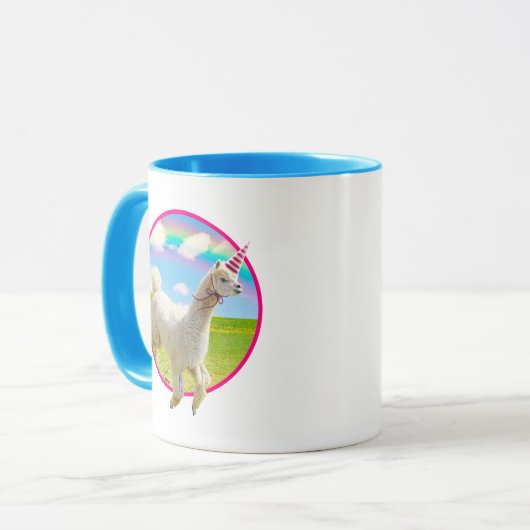 Alpaca Unicorn unter Rainbow Sky Tasse (Vorderseite Links)
