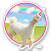 Alpaca Unicorn unter Regenbogen Himmel Aufkleber (Vorderseite)