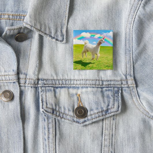 Alpaca Unicorn unter Regenbogen Himmel Button (Beispiel)