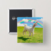 Alpaca Unicorn unter Regenbogen Himmel Button (Vorne & Hinten)