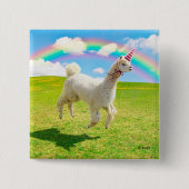 Alpaca Unicorn unter Regenbogen Himmel Button (Vorderseite)
