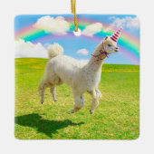 Alpaca Unicorn unter Regenbogen Himmel Keramikornament (Vorderseite)