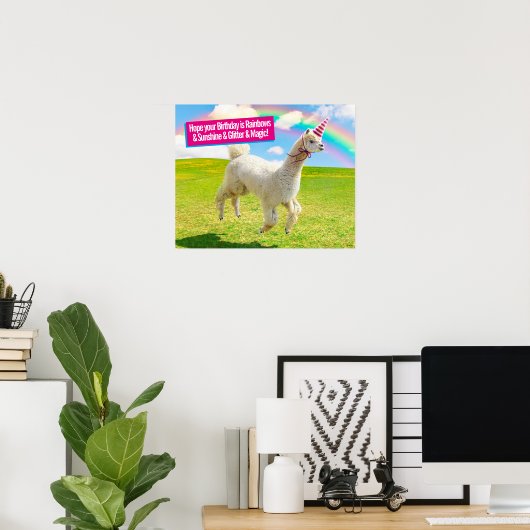 Alpaca Unicorn unter Regenbogen Himmel Poster (Heimbüro)