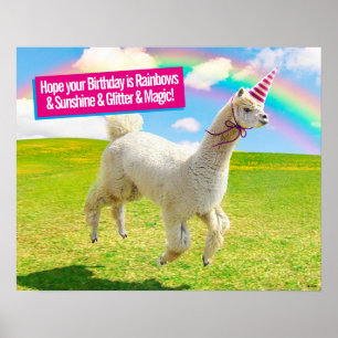 Alpaca Unicorn unter Regenbogen Himmel Poster