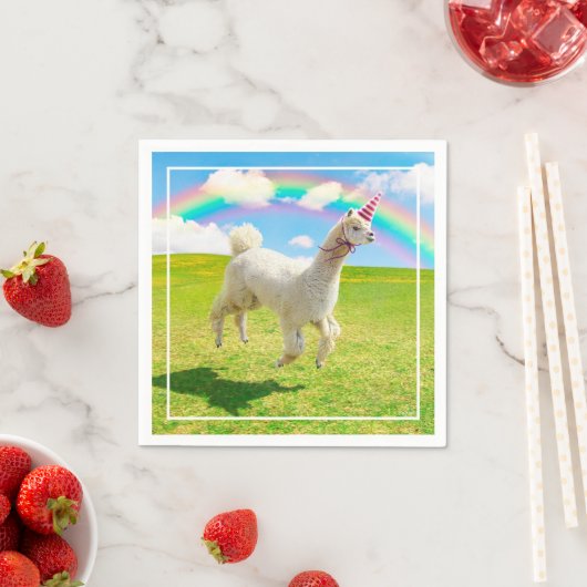 Alpaca Unicorn unter Regenbogen Himmel Serviette (Beispiel)