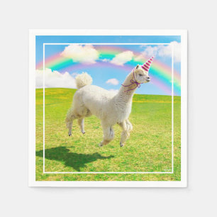 Alpaca Unicorn unter Regenbogen Himmel Serviette