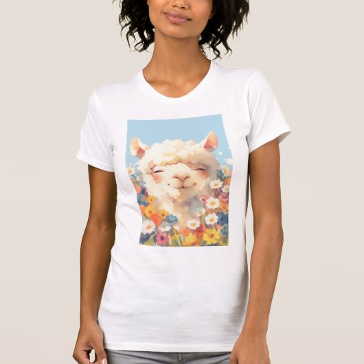 Alpaca Verstecken in Blume T-Shirt (Vorderseite)