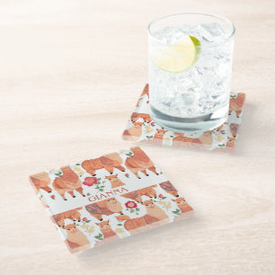 Alpaca Wasserfarbe Personalisiertes Muster Glasuntersetzer