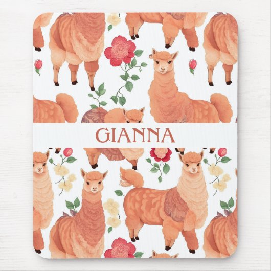 Alpaca Wasserfarbe Personalisiertes Muster Mousepad (Vorne)