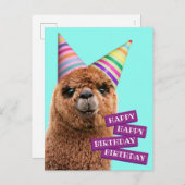 Alpaca Wear Party Hats Einladungspostkarte (Vorne/Hinten)