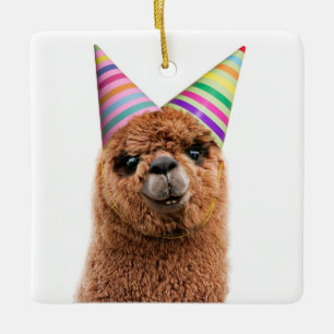 Alpaca Wear Party Hats Keramikornament