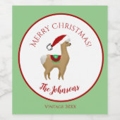 Alpaca Weihnachtsweinflasche - Etikett (Einzelnes Label)
