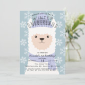 Alpaca Winter Onederland Kindergeburtstag Einladun Einladung (Stehend Vorderseite)