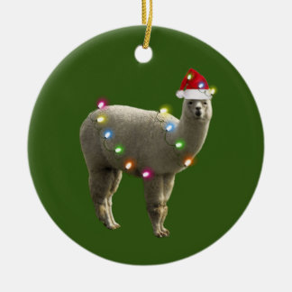 Alpaca With Hat Lights Christmas Keramik Ornament
