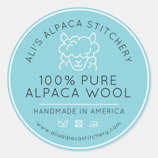 Alpaca-Wollprodukt Aqua White Strickgeschäft Runder Aufkleber (Vorderseite)
