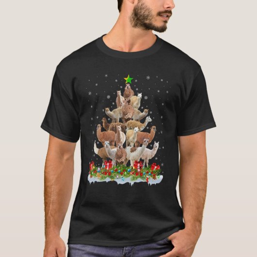 Alpaca Xmas Lights Santa Alpaca T-Shirt (Vorderseite)