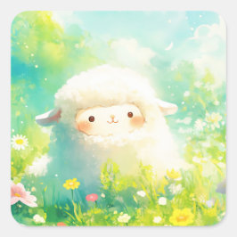 Alpaca's Day in einem farbenfrohen Frühlingsgarten Quadratischer Aufkleber