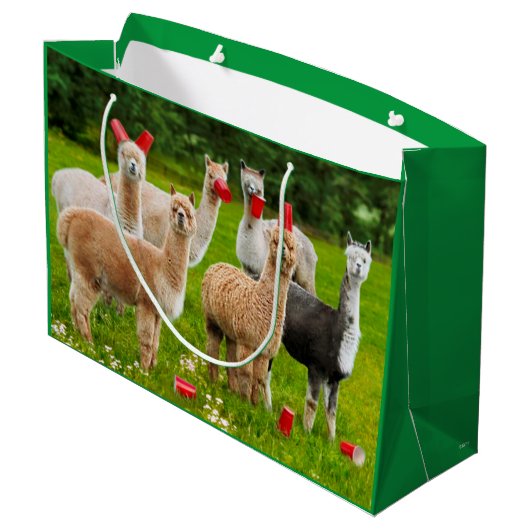 Alpacas mit roten Rassen Große Geschenktüte (Rückseite Schrägansicht)