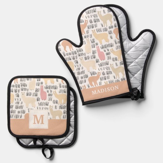 Alpacasmuster Ofenhandschuh & Topflappen-Set (Vorderseite/Rückseite)