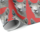 Alpaka auf rotem Papier Geschenkpapier (Rolleneckpunkt)