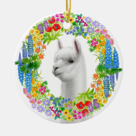 Alpaka in der BlumenKranz-Weihnachtsverzierung Keramik Ornament