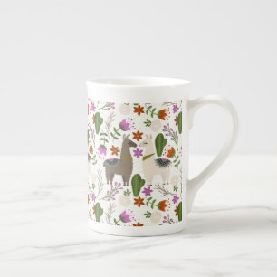 Alpaka-Kaktus-Blumenmuster Tierliebhaber Porzellantasse