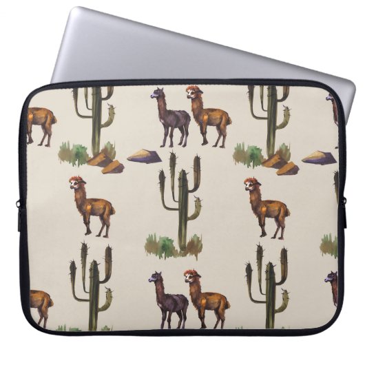 Alpaka Llama, Wasserfarbmuster. Laptopschutzhülle (Vorderseite)