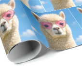 Alpaka mit rosa herzförmiger Brille Geschenkpapier (Rolleneckpunkt)
