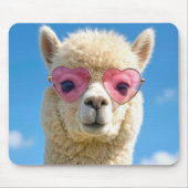 Alpaka mit rosa herzförmiger Brille Mousepad (Vorne)