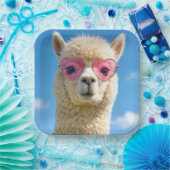 Alpaka mit rosa herzförmiger Brille Pappteller (Party)