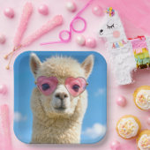 Alpaka mit rosa herzförmiger Brille Pappteller (Party)