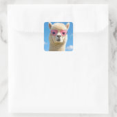 Alpaka mit rosa herzförmiger Brille Quadratischer Aufkleber (Tasche)