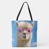 Alpaka mit rosa herzförmiger Brille Tasche (Vorderseite)