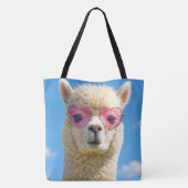 Alpaka mit rosa herzförmiger Brille Tasche (Rückseite)