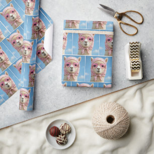 Alpaka mit Schal und Sonnenbrille Geschenkpapier