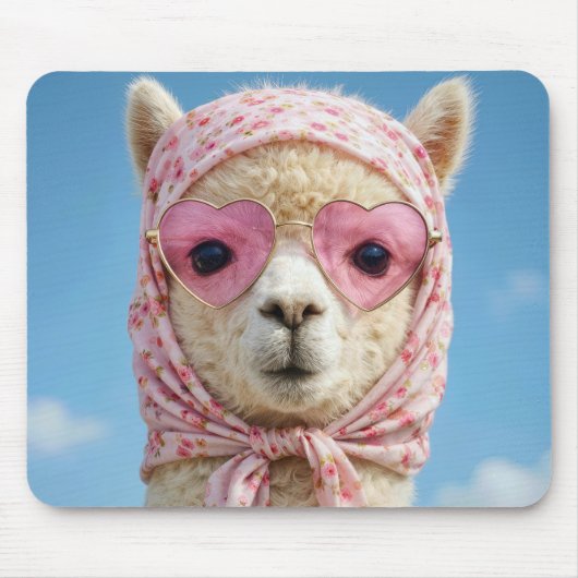 Alpaka mit Schal und Sonnenbrille Mousepad (Vorne)