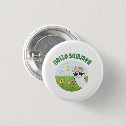 Alpaka-Party Hello Summer Alpaca partytime Button (Vorne & Hinten)