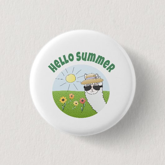 Alpaka-Party Hello Summer Alpaca partytime Button (Vorderseite)
