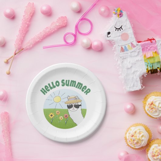 Alpaka-Party Hello Summer Alpaca partytime Pappteller (Party)