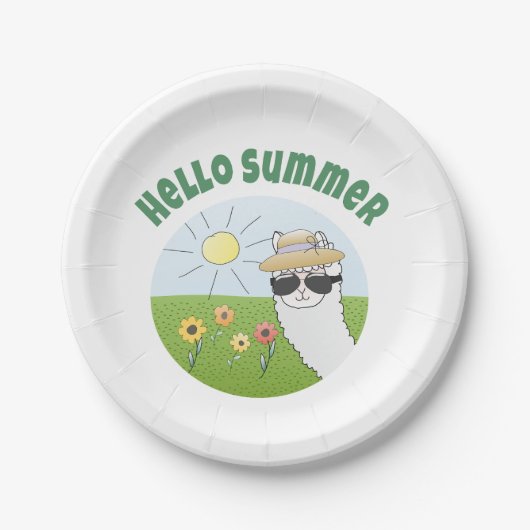 Alpaka-Party Hello Summer Alpaca partytime Pappteller (Vorderseite)