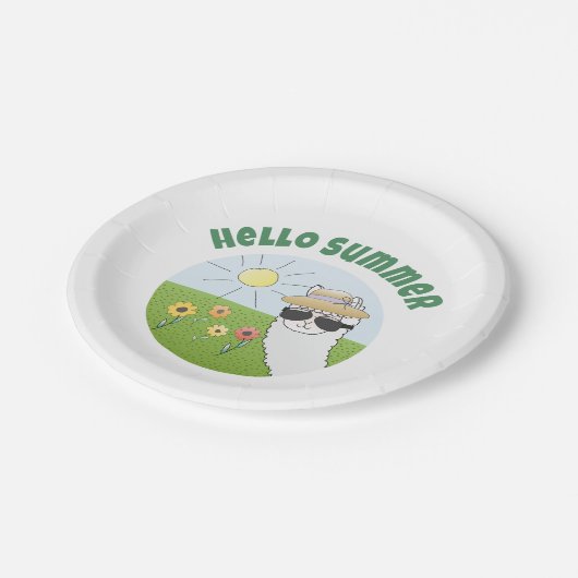 Alpaka-Party Hello Summer Alpaca partytime Pappteller (Schrägansicht)