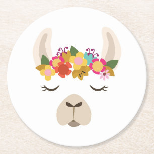Alpaka-u. Blumen-Muster Runder Pappuntersetzer