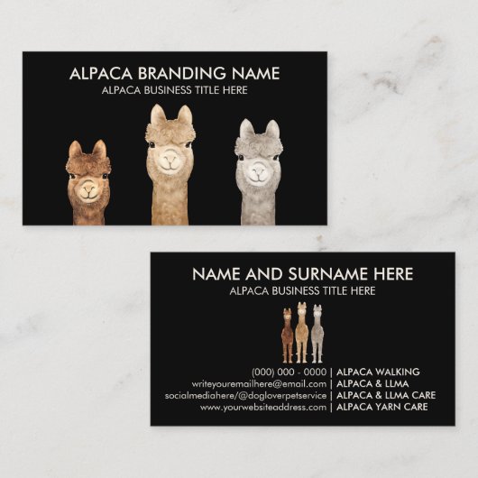 Alpakas Visitenkarte (Vorne/Hinten)