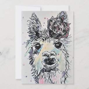 Alpakka Lama Kunst Aquarell Geburtstagseinladung Einladung