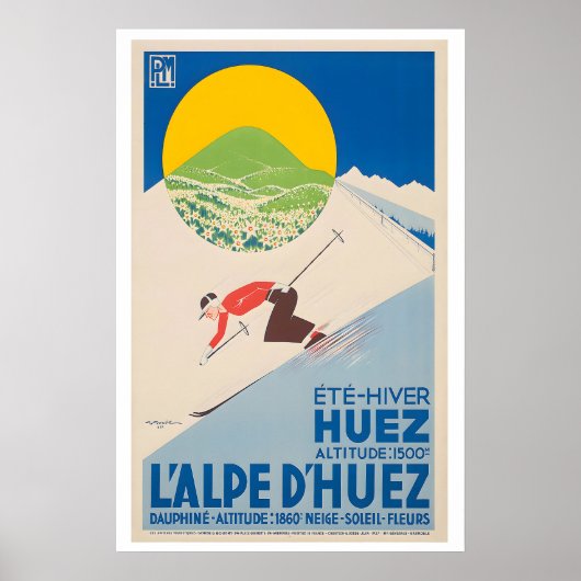 Alpe d'Huez France Vintage Ski Poster (Vorne)