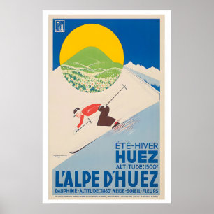 Alpe d'Huez Frankreich Vintage-Skiplakat Poster