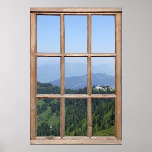 Alpen Bergblick aus einem Fenster Poster (Vorne)